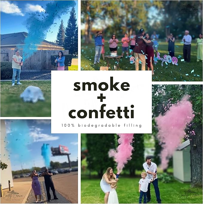 Confetti Crown Baby Gender Reveal Confetti Powder Cannon | 12” [PACK OF 4] 2 Pink & 2 Blue - 100% Biodegradable Confetti & Powder Smoke (Pink/Blue)