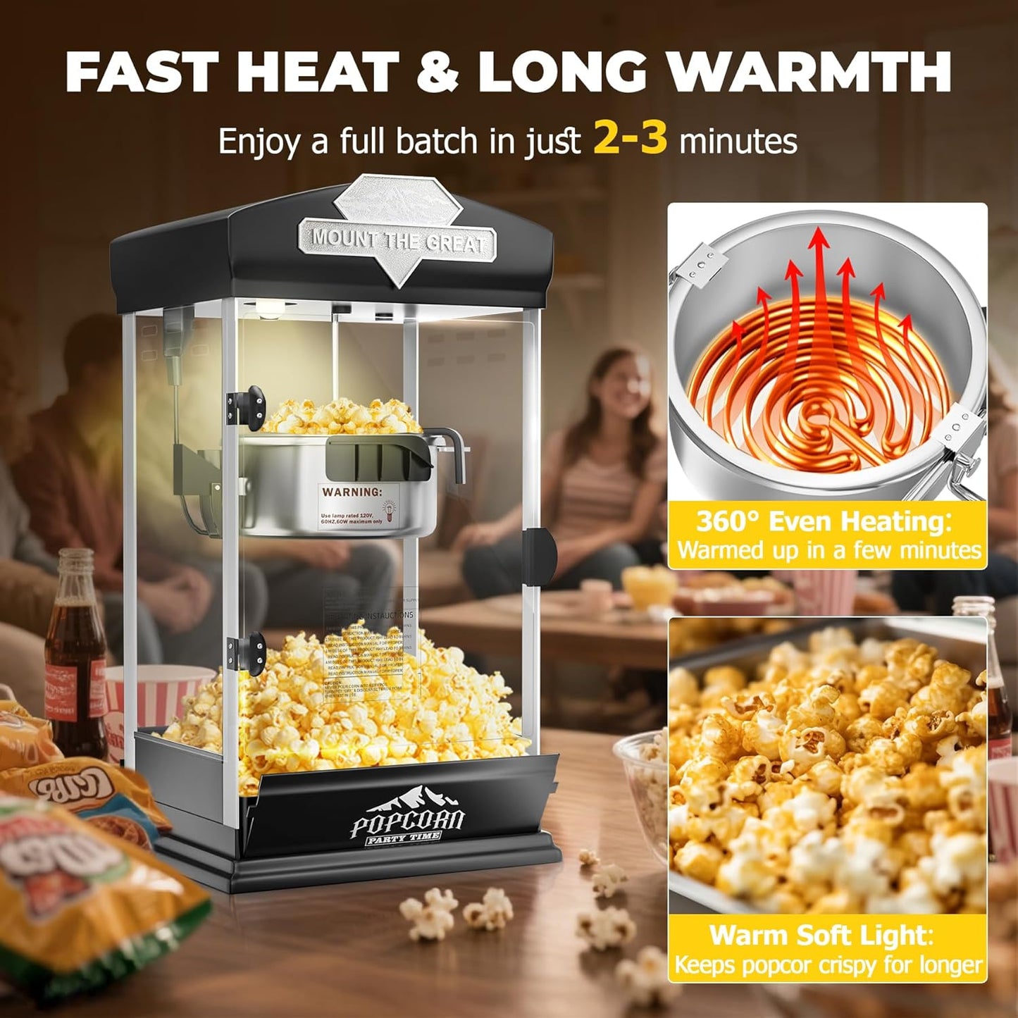 Popcorn Machine Cart with Wheel, 10 oz Popcorn Maker Machine with Stainless-Steel Kettle Makes Up to 40 Cups, Vintage Movie Theater Style Pop Corn Machine, Black