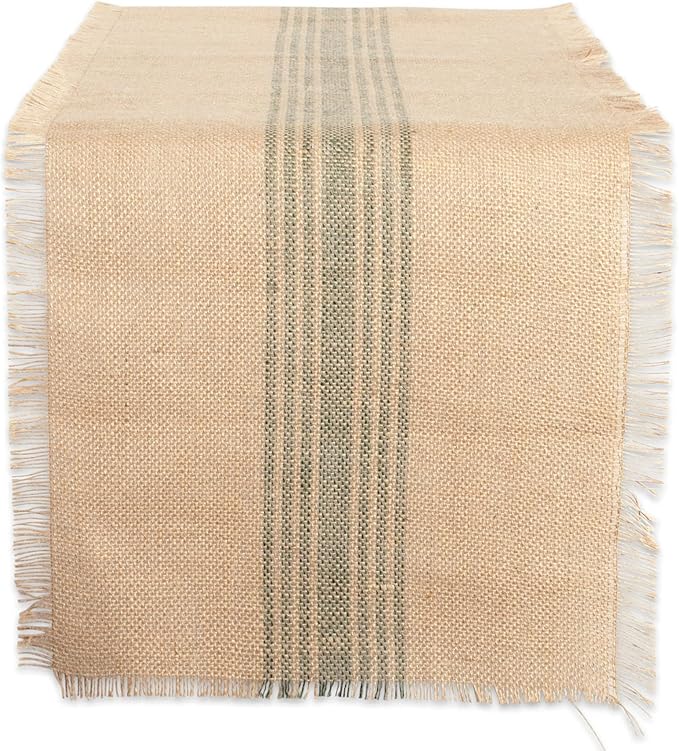 DII Jute Burlap Collection Kitchen Tabletop, Table Runner, 14x108, Middle Stripe Artichoke