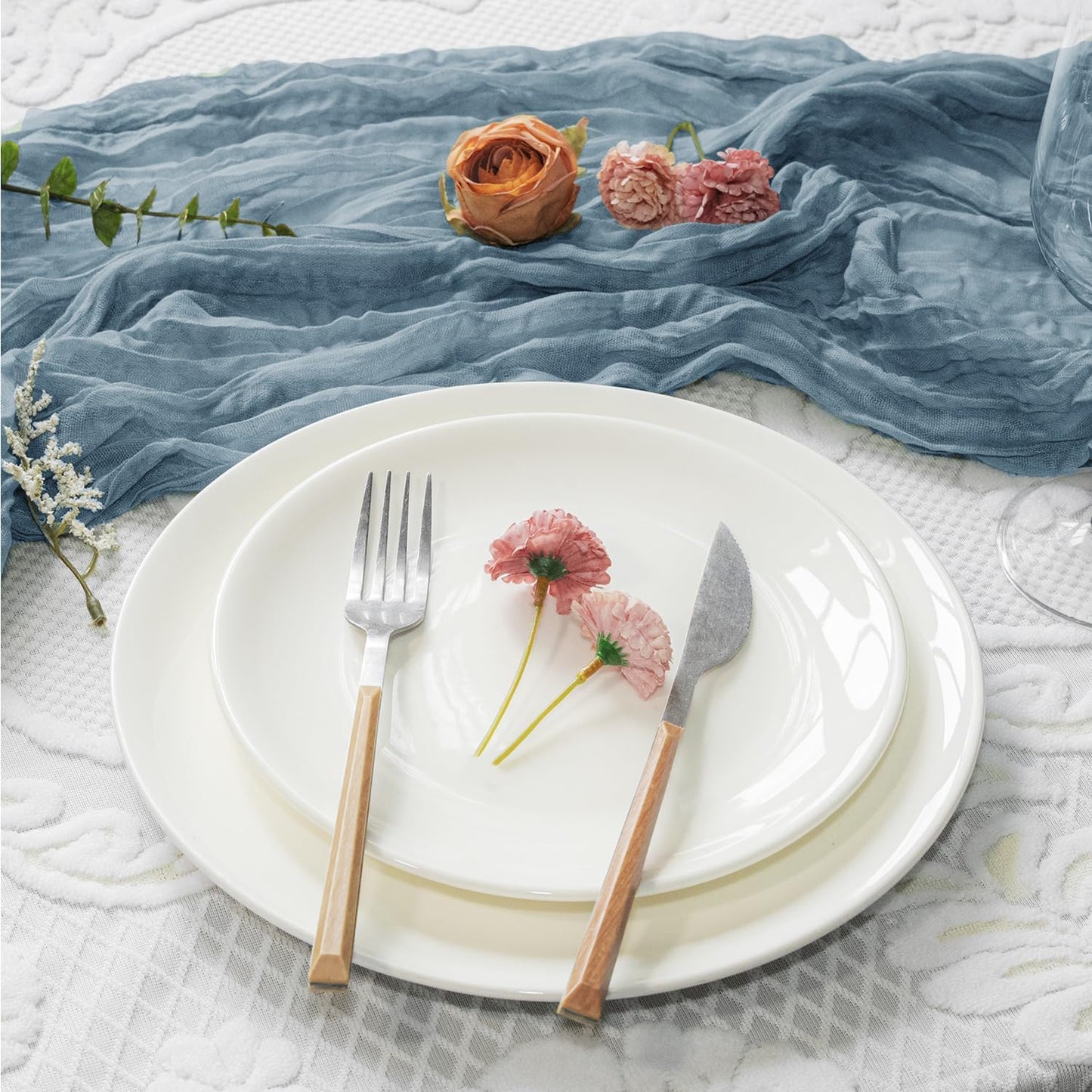 GARIG Single Dusty Blue Table Runner for Summer, 10FT Boho Sheer Spring Gauze Cheesecloth Table Runner 35x120Inch for Mother's Day Wedding Party Baby Bridal Shower Birthday Home Decor
