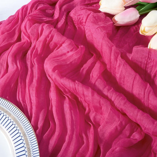 FEXIA Rose Red Table Runner 35x120 Inches for Baby Shower Decoration Gauze Rustic Table Runner for Wedding Party First Communion Centerpiece Engagement Bridal Shower Boho Decoration