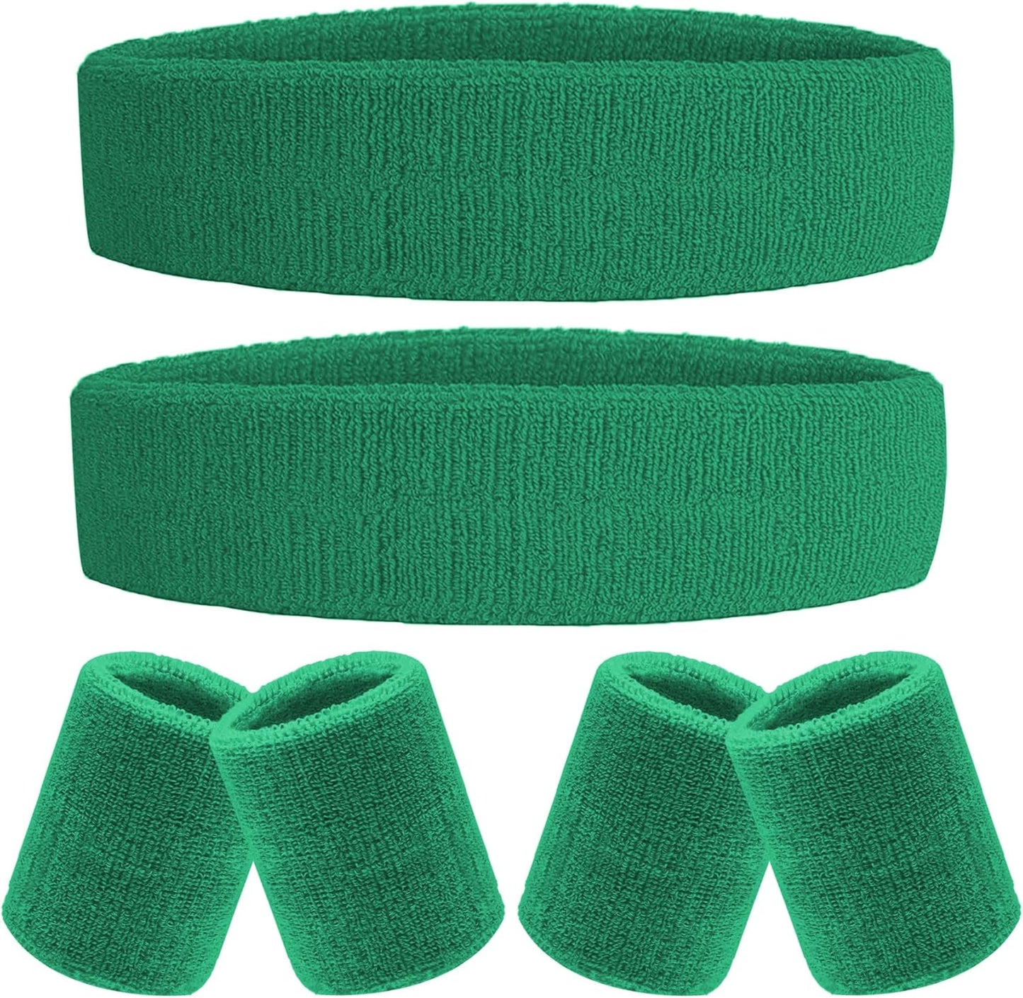 6 Pieces Sweatband Set Sports Headband Wristband Set, Moisture Wicking Athletic Sweatbands 4 Wrist Sweatband and 2 Headbands, Terry Cloth Sweat Absorbing Head Band for Workout