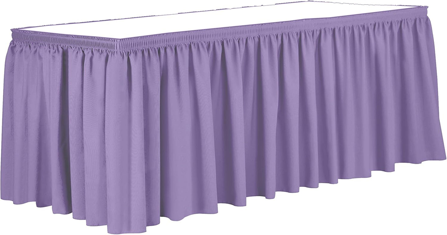 Ultimate Textile Pleat Polyester Fabric Table Skirt - Machine Washable, Flame Resistant, Cut & Sewn in NJ, Desk Skirt - Lilac, 7' Shirred Pleat x 42" h