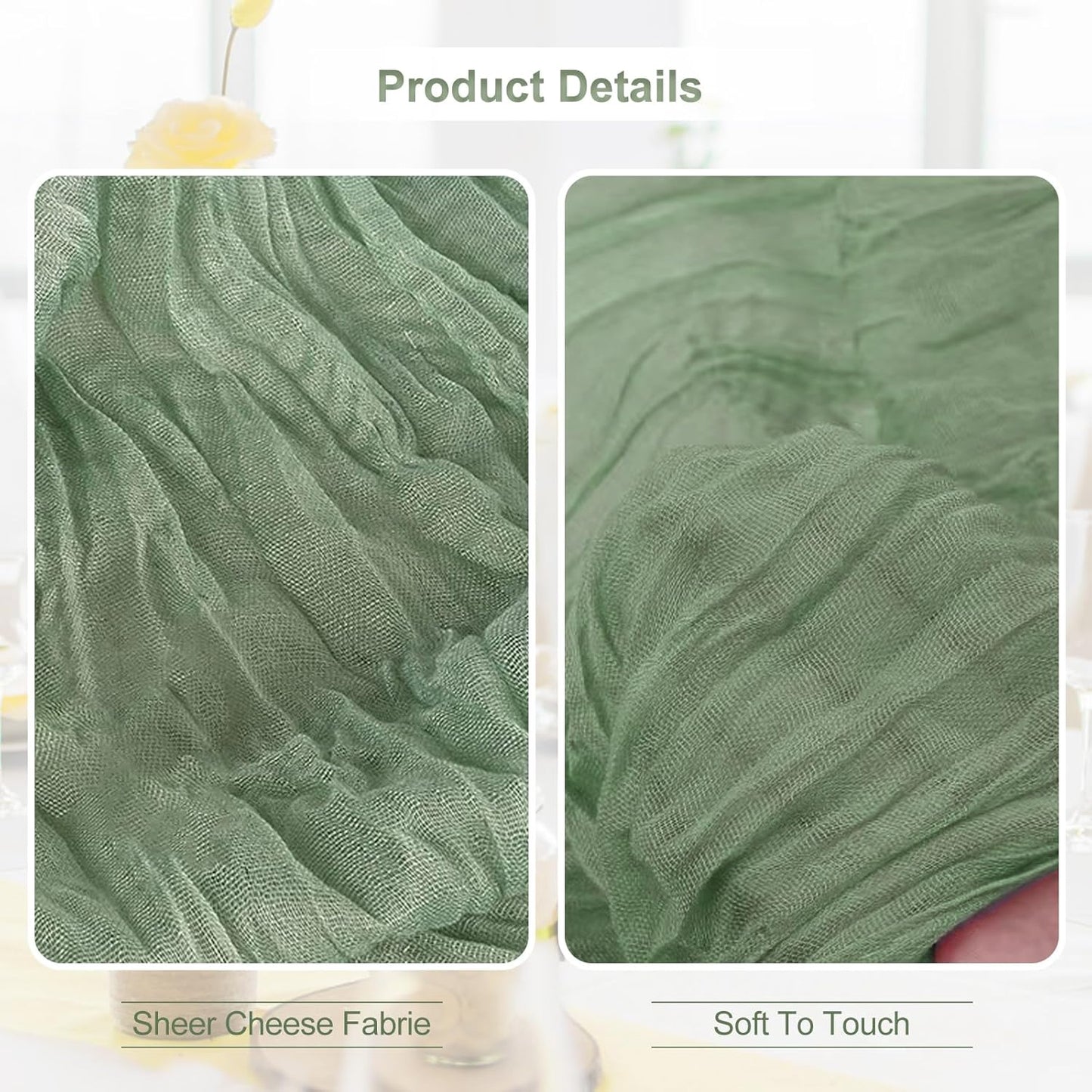 12 Pack Sage Green Cheesecloth Table Runner 35x120 Inch 10Ft Rustic Gauze Cheese Cloth Table Runner Sheer Cheesecloth Table Runners for Wedding Party Bridal Shower Decoration