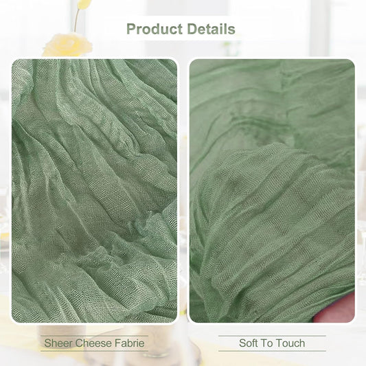12 Pack Sage Green Cheesecloth Table Runner 35x120 Inch 10Ft Rustic Gauze Cheese Cloth Table Runner Sheer Cheesecloth Table Runners for Wedding Party Bridal Shower Decoration