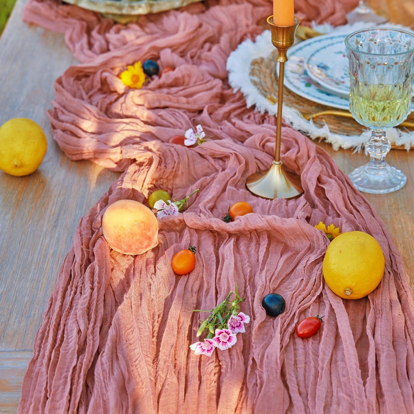 DOLOPL 8PCS Dusty Rose Cheesecloth Table Runner Bulk 13.3ft Boho Gauze Cheese Cloth Table Runner Rustic Sheer Runner 160inch Long for Wedding Bridal Baby Shower Birthday Party Cake Table Decorations