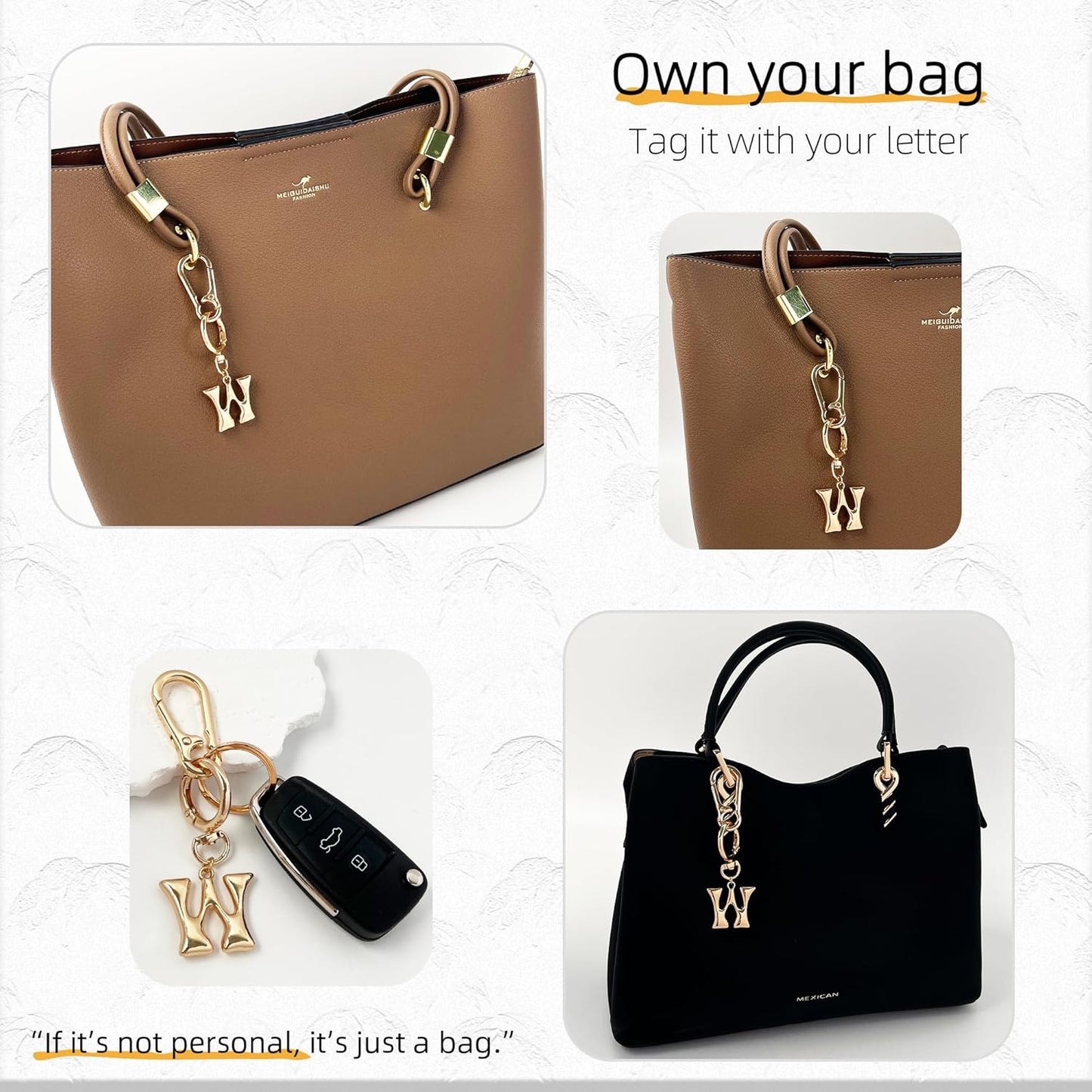 Gold Bubble Heart Initial Bag Charms for Handbags – Cute Initial Letter Keychain for Women, Purse Charms, Gold Gift