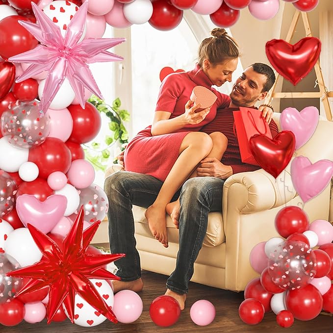 Ouddy Life 169Pcs Valentines Day Balloons Garland Arch Kit, Pink Red White Confetti Heart Balloon for Women Girls Valentine's Mother's Day Wedding Bachelorette Engagement Anniversary Party Decorations