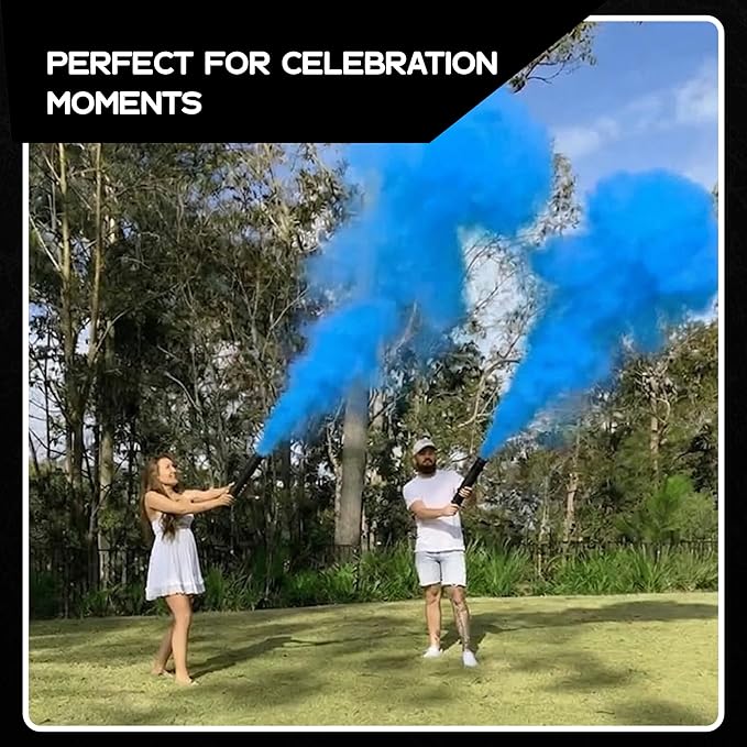Ultimate Confetti – Handheld Gender Reveal Powder Cannon 24” Blue – Non-Toxic Food-Grade Powder Popper Cannon – Pre-Filled, Leak-Resistant Single-Use Cannon – 15–25 ft Outdoor Photo-Ready Explosion