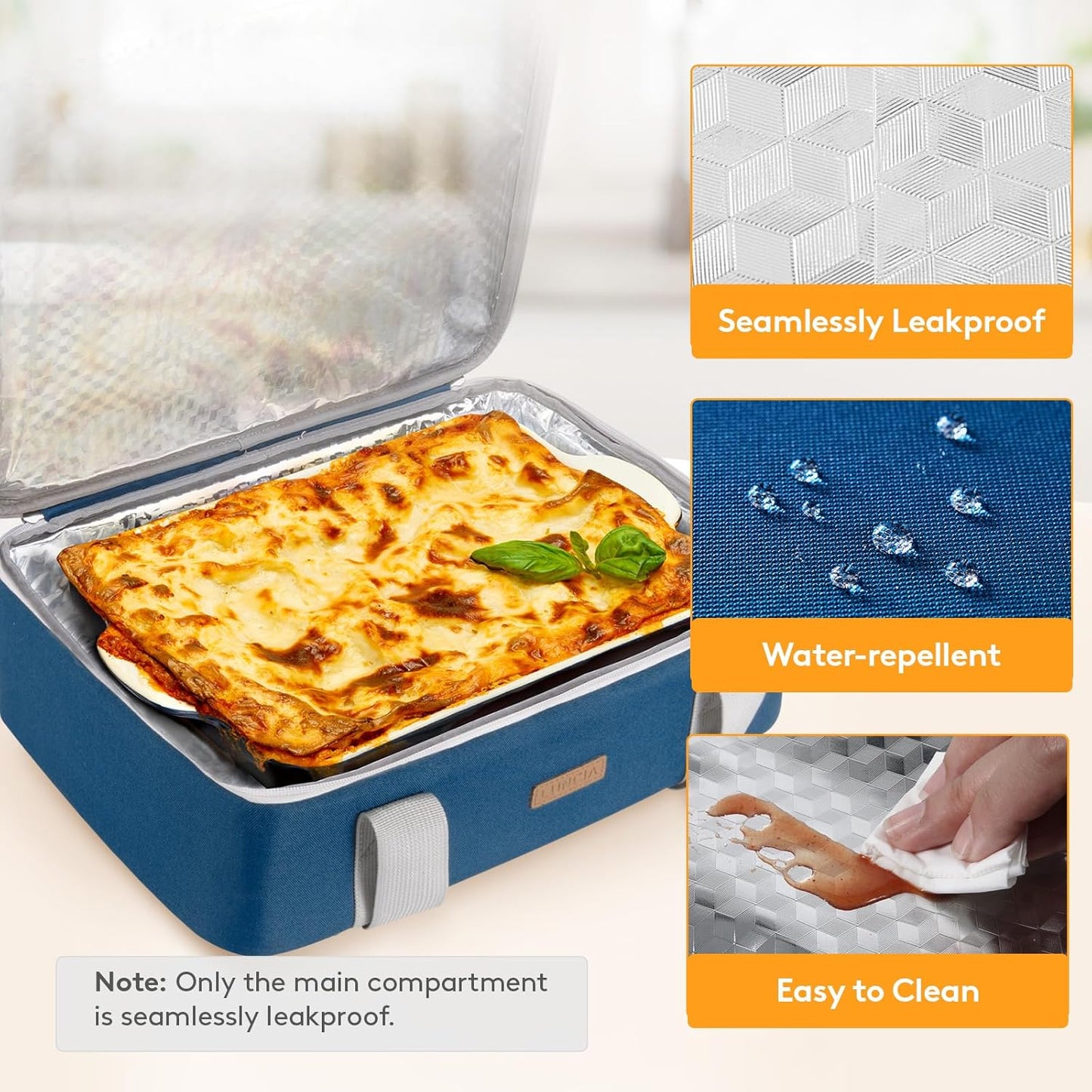 LUNCIA Insulated Casserole Carrier for Hot or Cold Food, Lasagna Lugger Tote for Potluck Parties/Picnic/Cookouts, Fits 9"×13" Baking Dish, Dark Blue