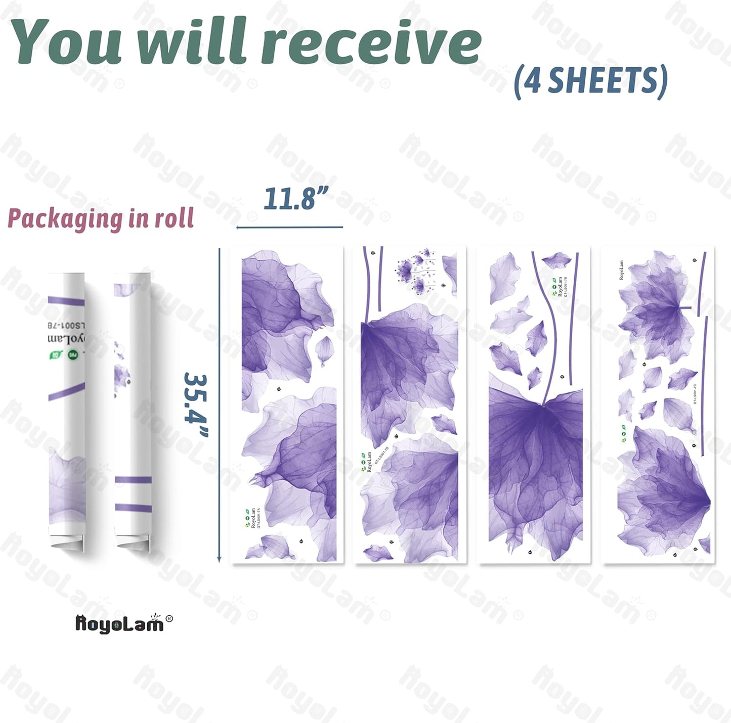 59.1'' x 49.6'' Huge Flower Petal Wall Decals Living Room Floral Wall Stickers Removable Peel and Stick Waterproof Wall Art Decor Stickers for Bedroom Bathroom Office (Purple)