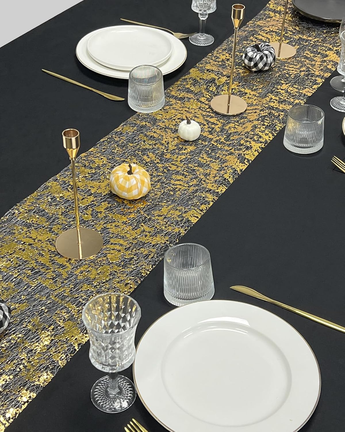 100ft Metallic Gold Mesh Sheer Table Runner Roll - Extra Long Gold Table Decorations for Event Party, Wedding, Birthday, Christmas Table Centerpieces Decor - 1pc