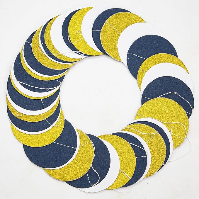 Navy-Blue White Gold Birthday-Party-Decorations - 52Ft Paper Garland Circle Dots Streamer Graduation Banner Christmas Decoration Baby Shower Bridal Engagement Bachelorette Hanging Decor HongTongTong