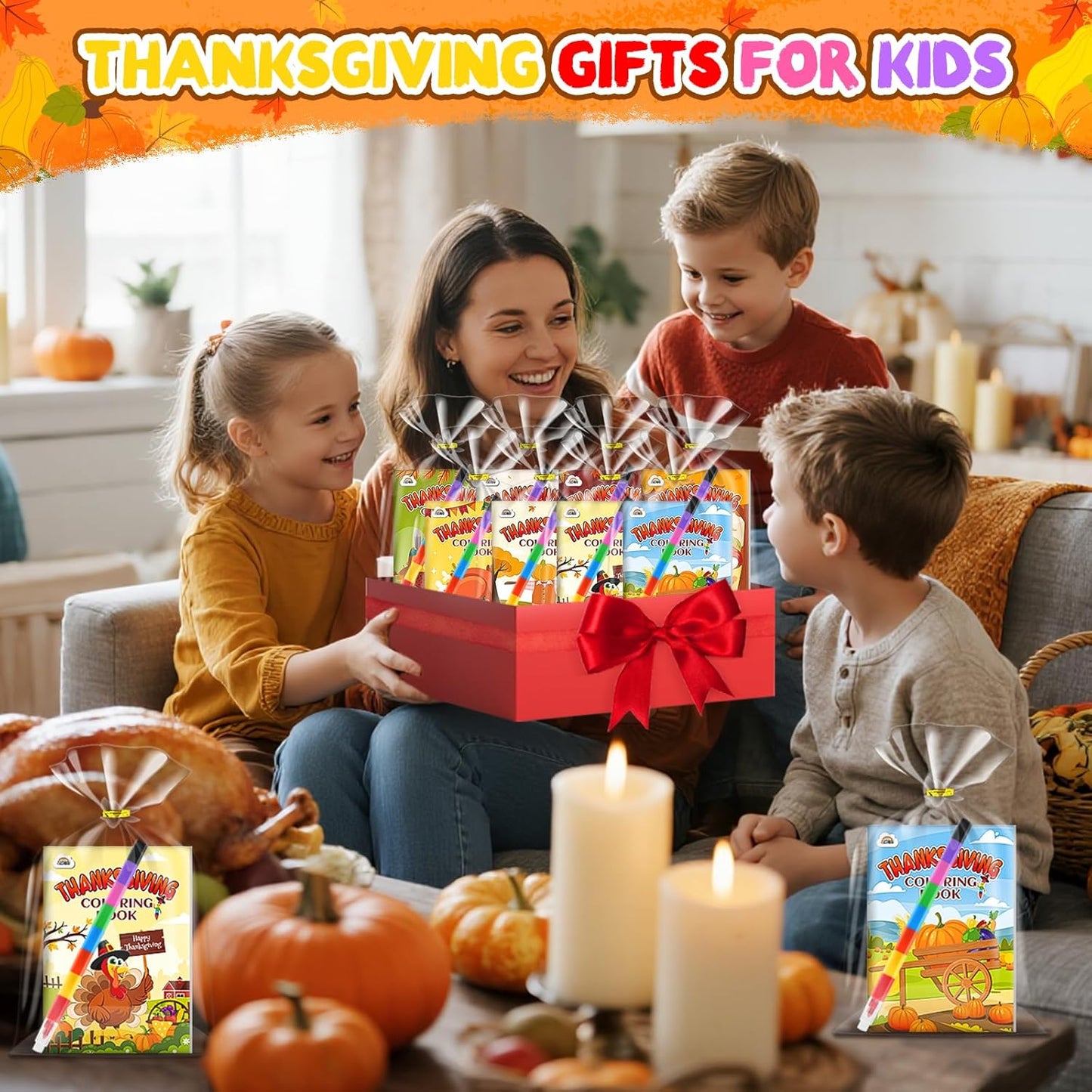 ZMLM 24 Coloring Books for Kids Party Favors: Bulk 24 Crayons Mini Coloring Books for Kids Ages 4-8 Birthday Goodie Bags Stuffers Toddlers Return Gifts Classroom Prizes Teacher Crafts (Thanksgiving)