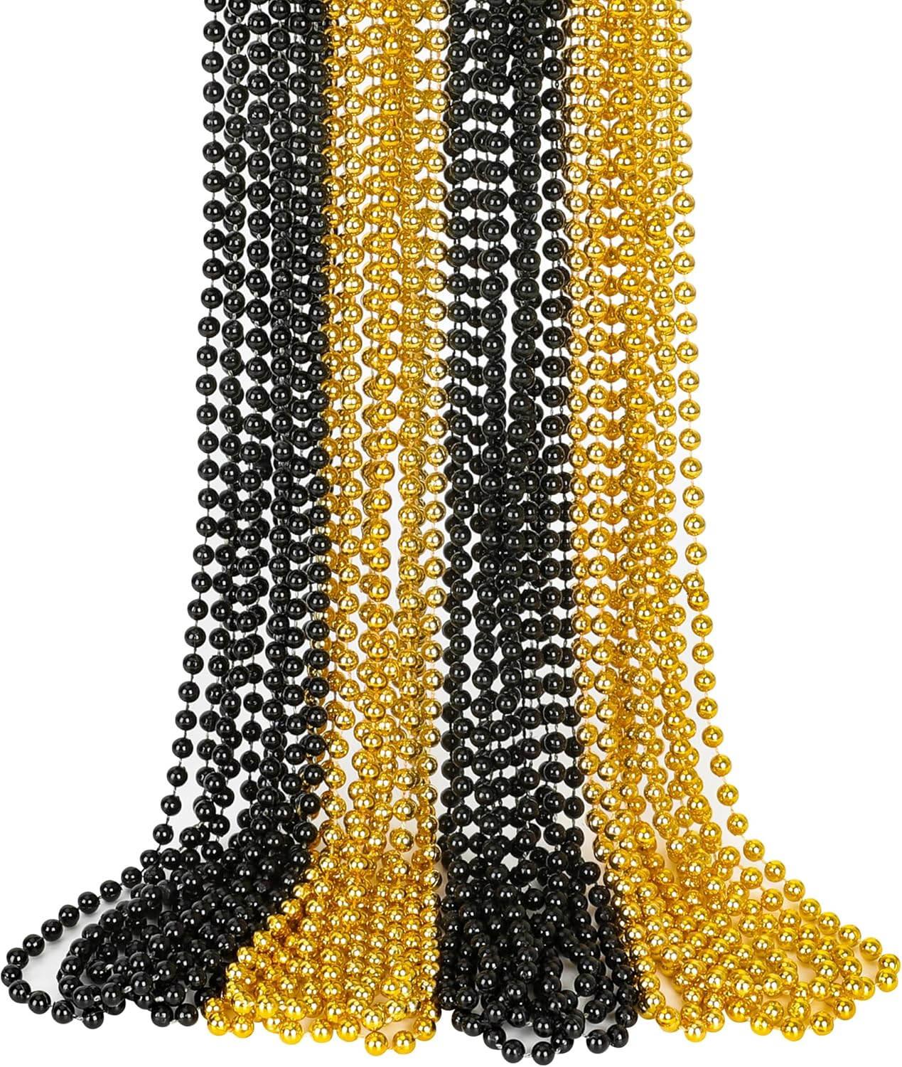 15PCS New Years Eve Bead Party Supplies, Black Gold Bead Necklace Decorations, 33" New Years Graduations Beads Necklaces Supplies, Festival Graduations New Years Party Supplies Accessories Bulk