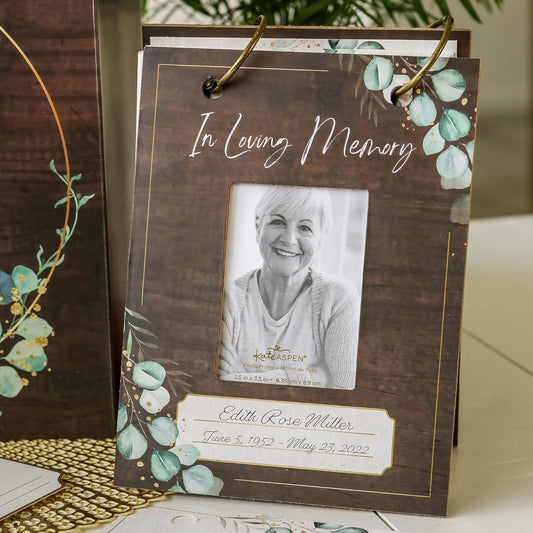 Kate Aspen Celebration of Life Memory Funeral Guest Book and Box for Memorial Service Bereavement Cards, Prayer Cards - Hard Cover Book, Box, 50 Memory Cards and Binder Rings