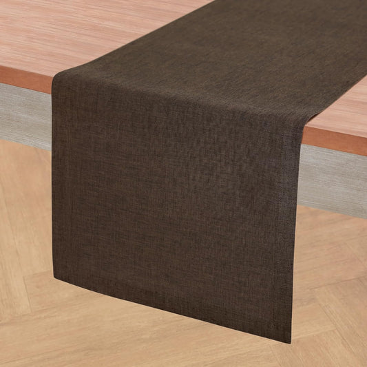 Solino Home Linen Small Table Runner 60 Inches - Athena, 100% Pure Linen Chambray Brown Table Runner 14 x 60 Inch Ideal for Dresser and Coffee Tables - Fall, Autumn, Thanksgiving