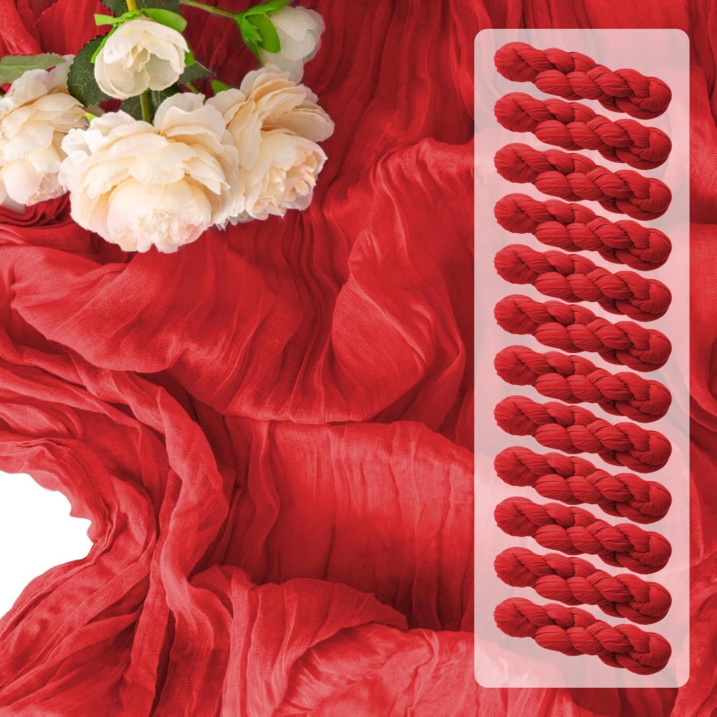 12 Pack Red Table Runner 10FT Cheesecloth Table Runner 21 x 120 inch Boho Gauze Cheese Cloth Table Runner Rustic Sheer Table Runner for Party Wedding Bridal Baby Shower Birthday Table Decor