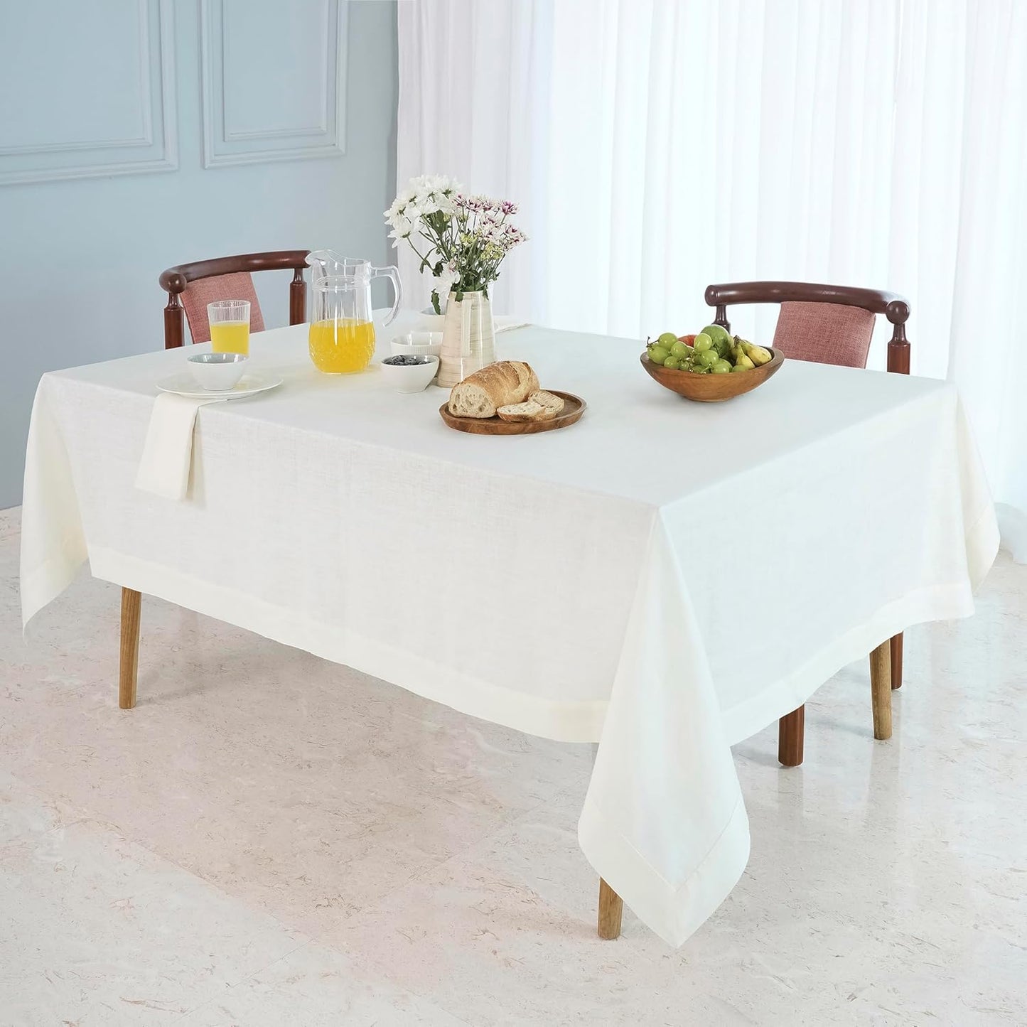 D'Moksha Homes Linen Ivory Tablecloth 60 x 102 Inch - 100% Pure Linen Rectangular Table Cloth - Machine Washable Tablecloth for Fall, Autumn and Halloween