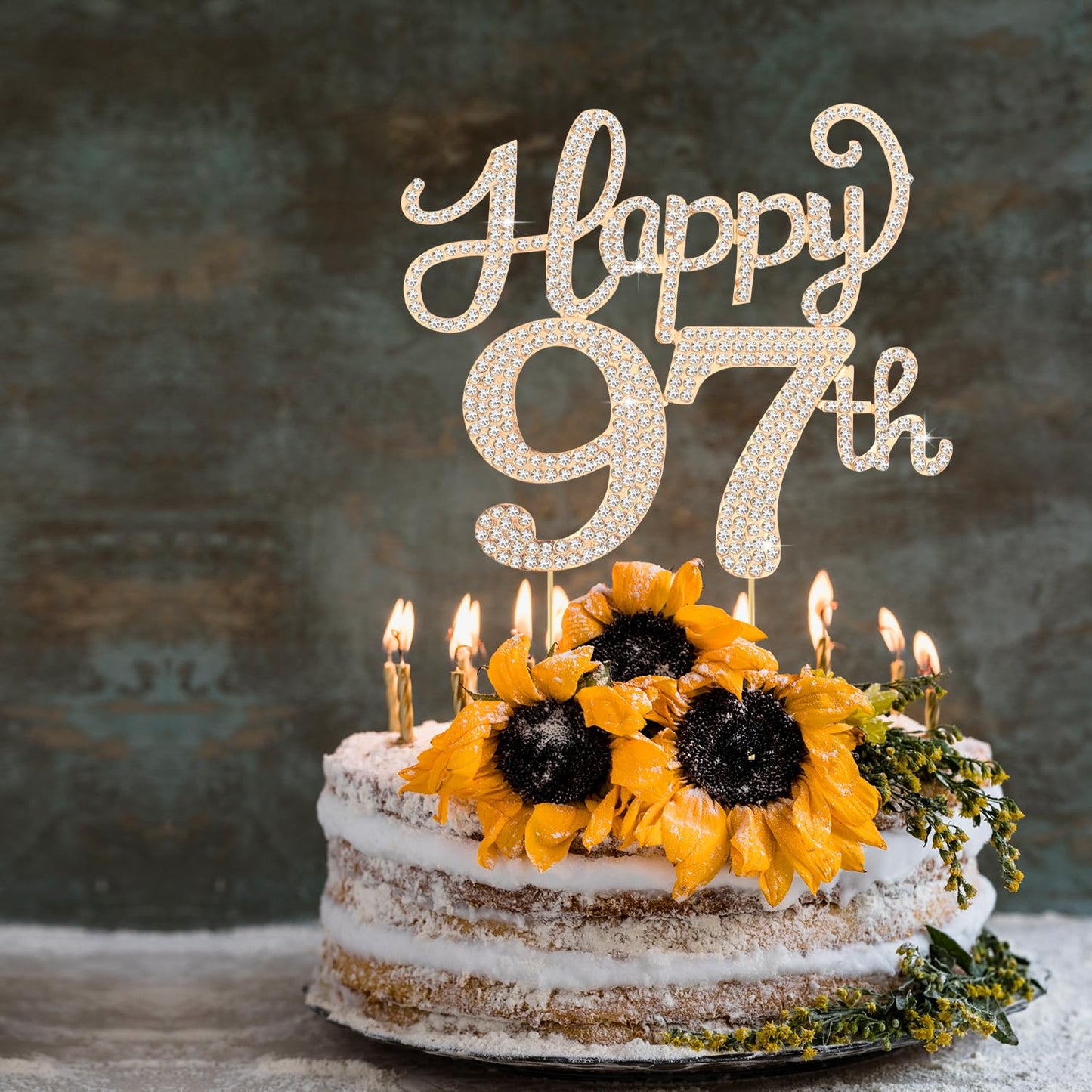 Happy 97th Birthday Decorations,97th Birthday Gold Rhinestone Cake Topper - Cheers to 97 Years Old Bday Party Metal Sparkly Cake Centerpieces Sign.