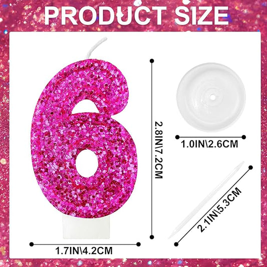 Zailo Birthday Number Candles, Glitter Number Candle Cake Decorations with Sequins, Cupcake Decorations for Girls, Women, Party Anniversary Celebrations (Number 6, Bright red)