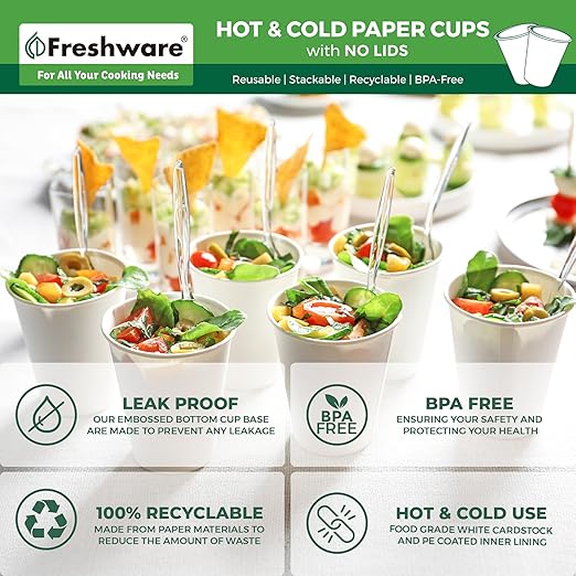 Freshware Coffee Cups 12 oz [100 Pack] Disposable Paper Cups for Hot or Iced Coffee Cup, Slushie Cup, Milkshakes, Smoothies, and Tea