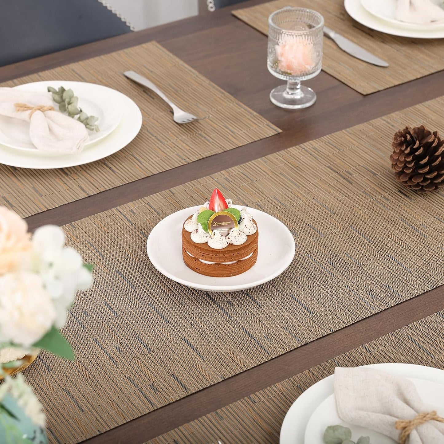 Myir JUN Table Runner, Vinyl Table Runner Indoor 72 Inch Long Arbitrarily Cropped Runner for Table Heatproof for Home Party (Light Brown, 12 x 72 inch)