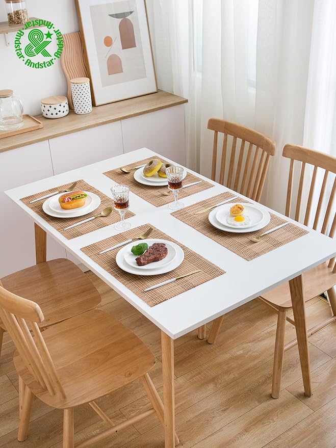 ANDSTAR Set of 8 Pcs Bamboo Placemats Natural Anti-Slip Bamboo Placemats Washable Heat-Resistant Table Mats for Dining Room and Kitchen (Brown+White+Black)