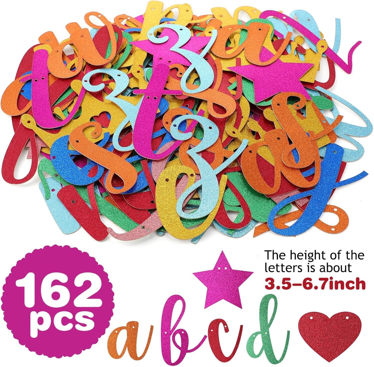 TaoBary 167 Pcs DIY Banner Kit Happy Birthday Glitter Banner Customizable Glitter Make Your Own Kit 162 Letters Symbols and Numbers 3 Rope for Birthday Halloween Wedding Christmas(Multi Color)