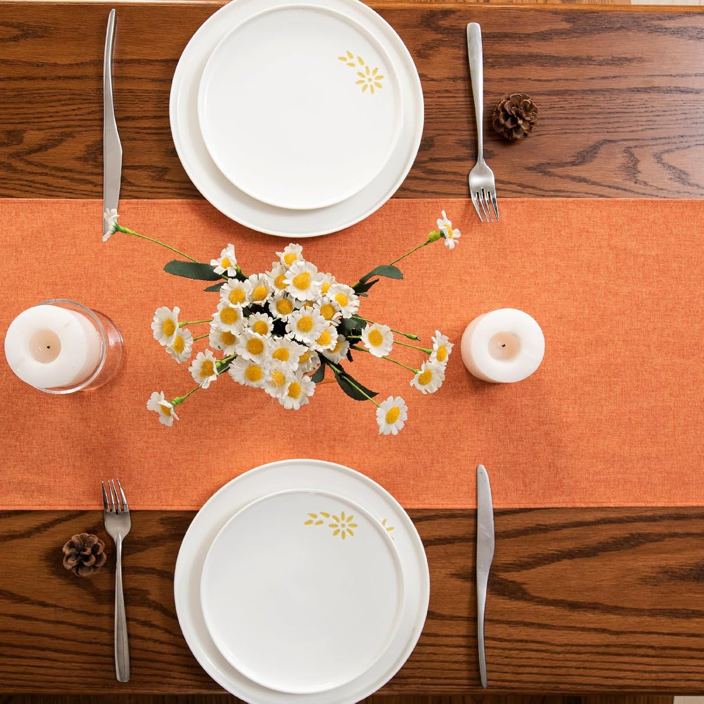 Table Runner 13 x 90 Inches Long, Cotton Linen Farmhouse Style Grey Table Linen for Kitchen Dining Coffee Table Parties Wedding Home Decor (Fall-Orange, 13” x 90”)