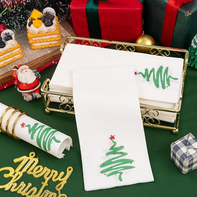 Supernal 100pcs Christmas Disposable Paper Napkins, Red Green Christmas Tree Napkins, Linen Like Papers Hand Towels, Christmas Guest Napkins for Kitchen Bathroom Christmas Parties Dinners and Events