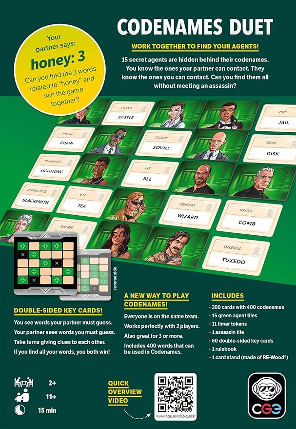 CGE Codenames: Duet Board Game (2nd Edition) The Top Secret Cooperative Word Association Game for Two Players & Couples Game Nights