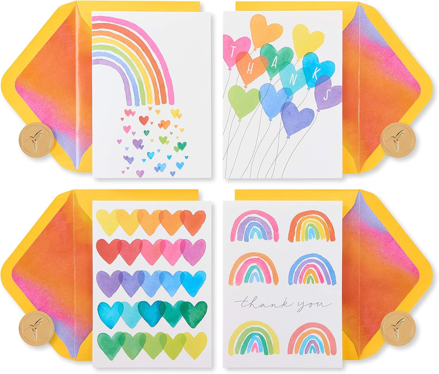 Papyrus Thank You Cards with Envelopes for Weddings, Bridal Showers, Baby Showers and All Occasions, Rainbows and Hearts (20-Count)