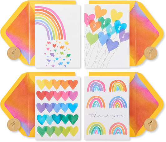 Papyrus Thank You Cards with Envelopes for Weddings, Bridal Showers, Baby Showers and All Occasions, Rainbows and Hearts (20-Count)