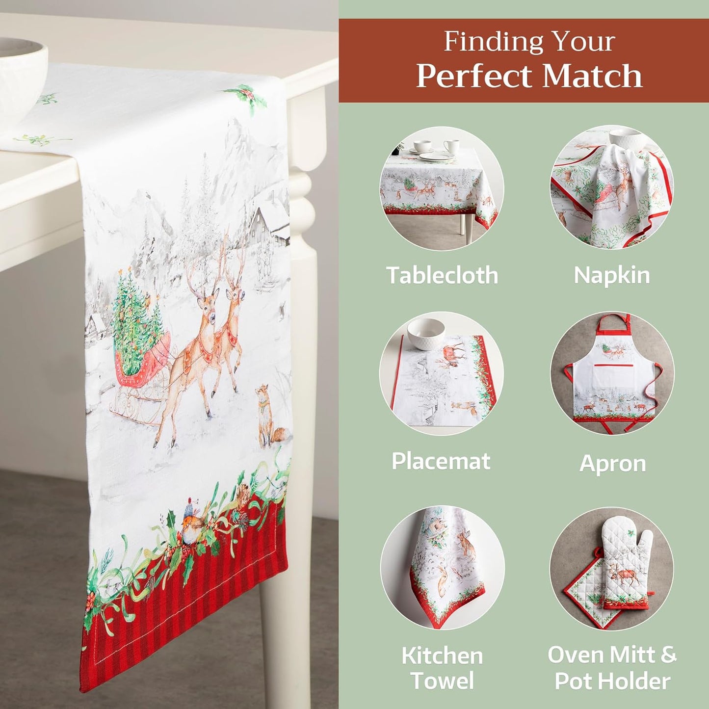 Maison d' Hermine Table Runner 100% Cotton Single Layer Table Runners 72 inches Long for Thanksgiving Christmas Decorations Home Kitchen Dining Party Wedding (Christmas Tradition, 14.5" x 72")