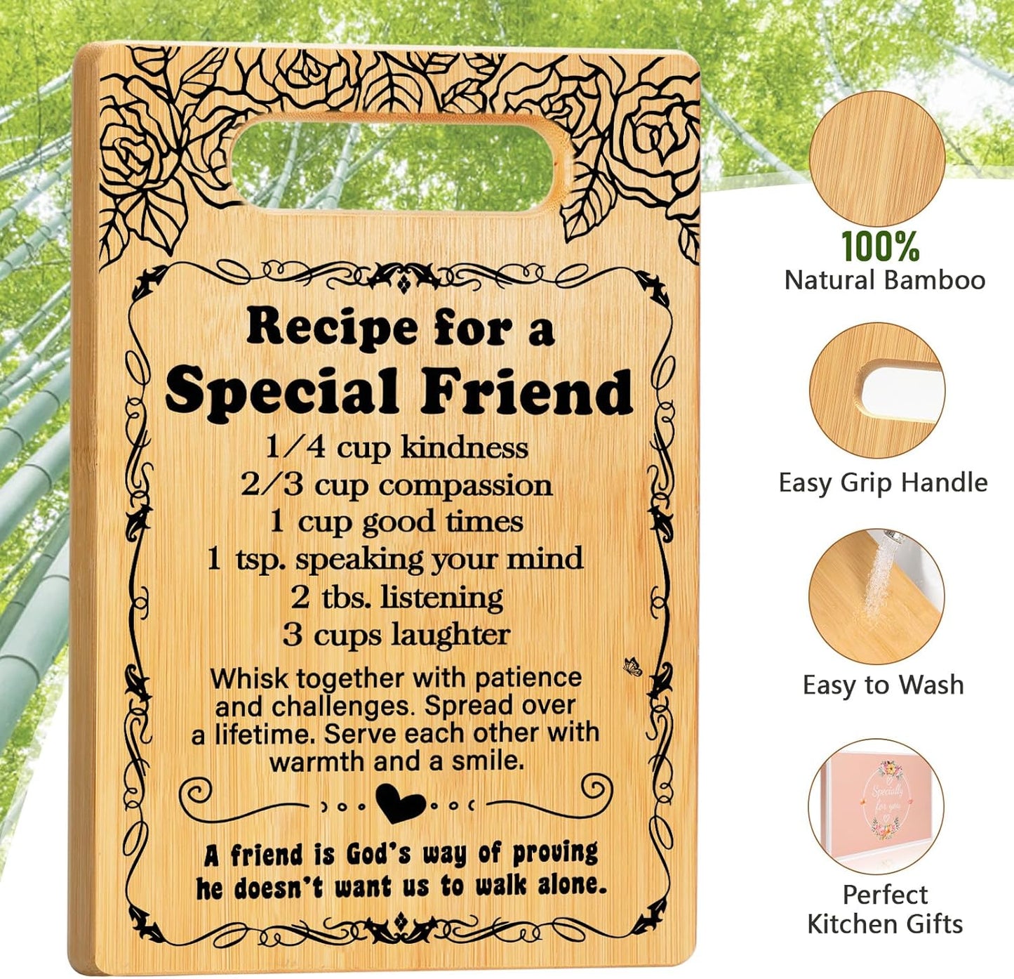 Best Friendship Gifts for Women Birthday Christmas, Friend Birthday Gifts Friendship Gifts For Women Friend Bestie Bff Birthday, Cutting Board Set for Best Friend-Recipe for a Special Friend