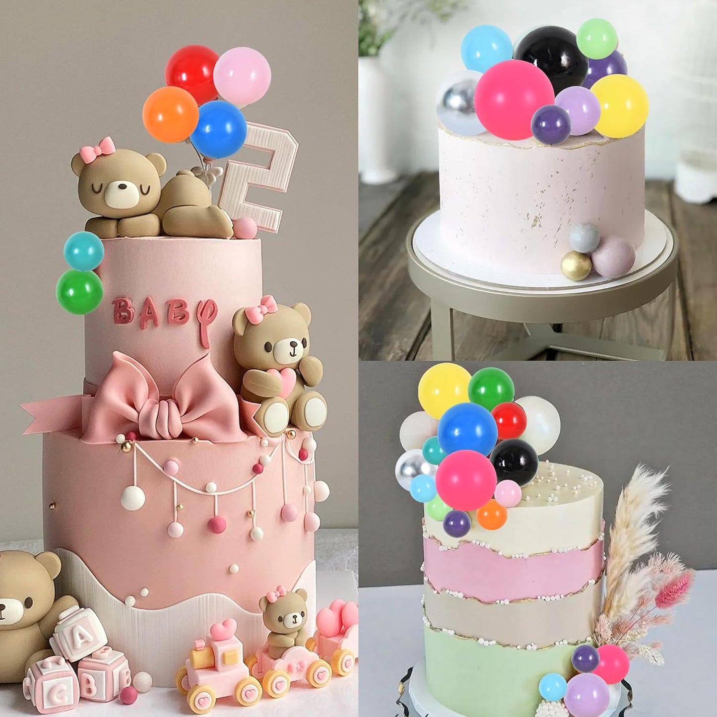 BEISHIDA 20 PCS Pink Mini Ball Cake Toppers Foam Cake Balls Decoration Supplies for Happy Birthday Anniversary Wedding Baby Shower Graduation Christmas Valentines Cake Decorations