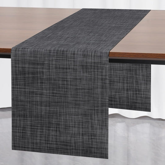 Myir JUN Table Runner, Vinyl Table Runner Indoor 55 Inch Long Arbitrarily Cropped Runner for Table Heatproof for Home Party (Dark Gray-Black, 12 x 55 inch)