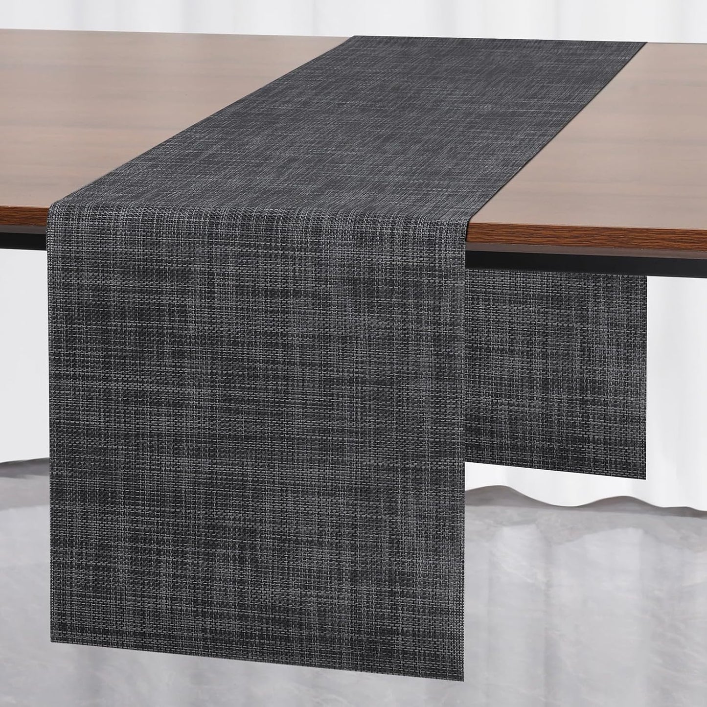Myir JUN Table Runner, Vinyl Table Runner Indoor 55 Inch Long Arbitrarily Cropped Runner for Table Heatproof for Home Party (Dark Gray-Black, 15 x 55 inch)