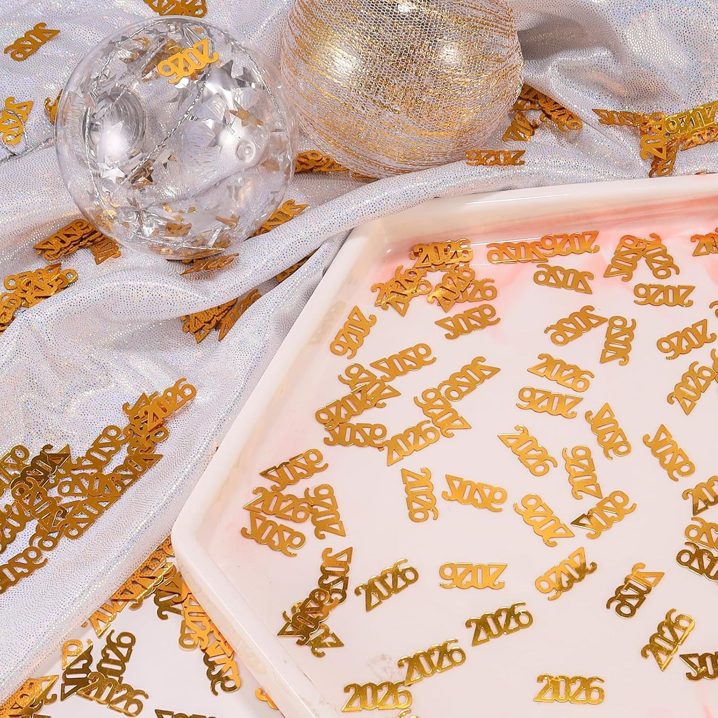 500 Pcs New Year 2026 Confetti, Gold 2026 Table Shiny Confetti Glitter for Happy New Year Decorations 2026 New Years Eve Table Decorations