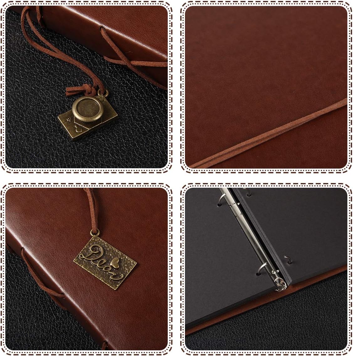 ThxMadam Brown Scrapbook Leather Photo Album Vintage Wedding Guest Book Memory Book with 60 Black Pages Present for Valentines Anniversary Mother’s Day Birthday Gift for Wife Mum Daughter Boyfriend