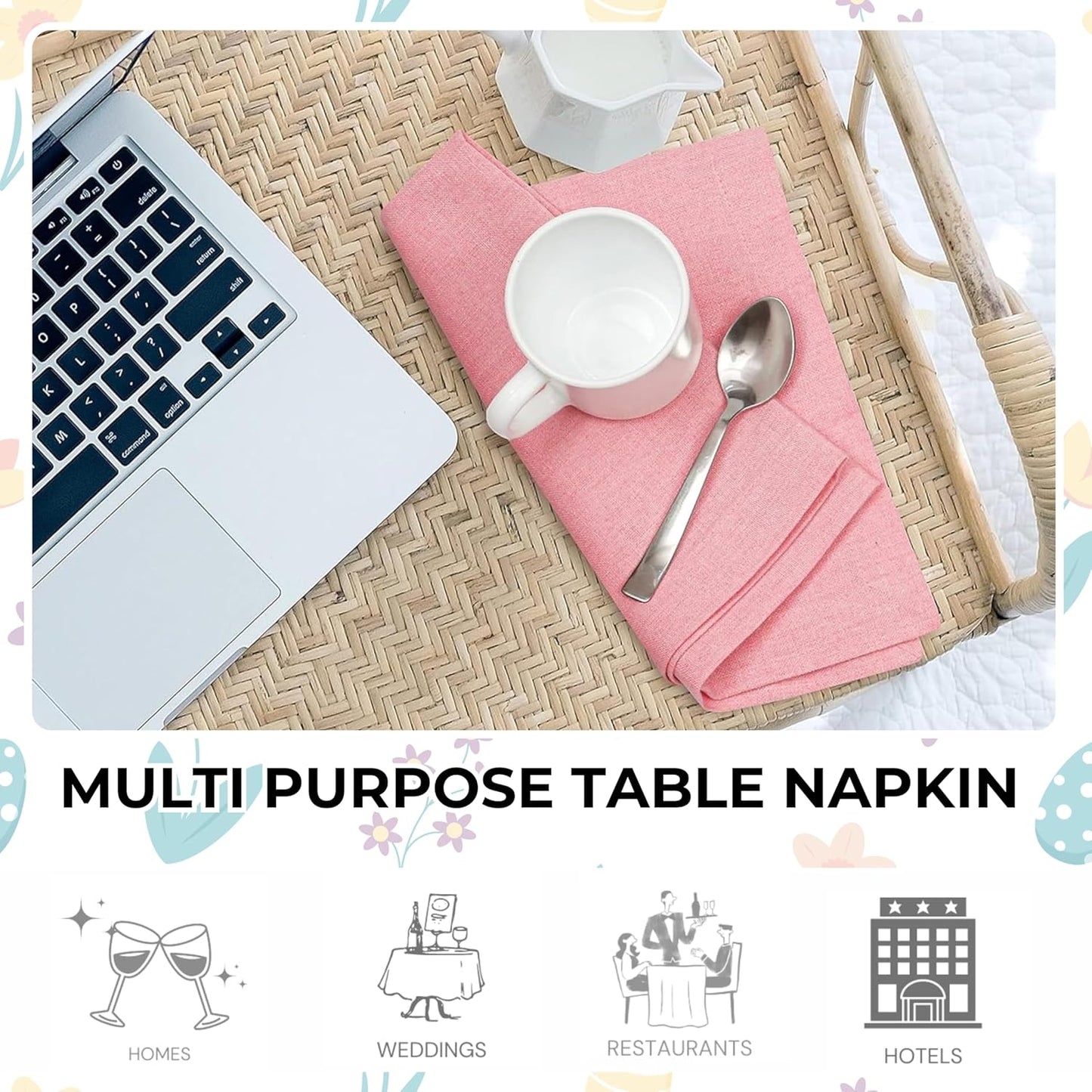 Homidate Cotton Cloth Napkins Set of 12 – 18x18 Baby Pink – Soft Machine Washable Fabric Napkins for Weddings, Thanksgiving, Christmas & Everyday Dining