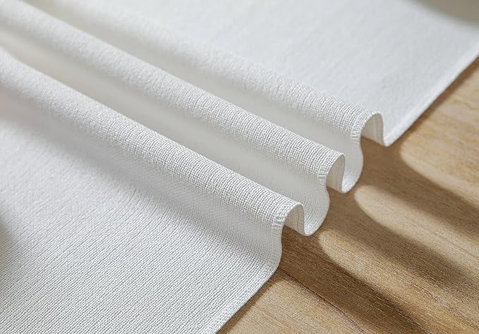 ZeeMart White Table Runners 90 Inches Long, Burlap Linen Style Rustic Farmhouse Table Runner, Long Boho Dining Table Runner, 13x90 Inches, White