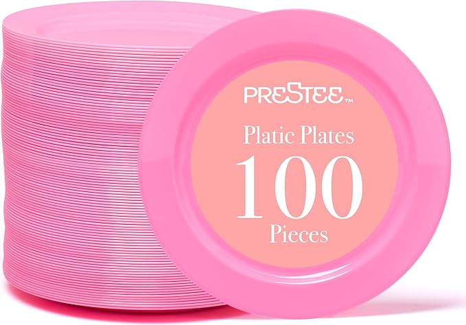Prestee Pink Plastic Plates 6.25" – 100 Pack Disposable Party Plates for Wedding, Events, Parties – Elegant Pink Plastic Plates for Party, Fancy Disposable Dinnerware for Desserts, Salad
