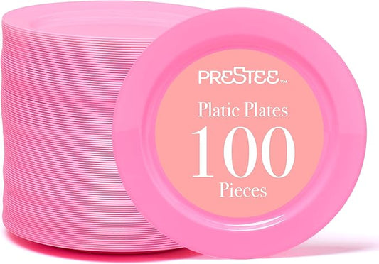 Prestee Pink Plastic Plates 6.25" – 100 Pack Disposable Party Plates for Wedding, Events, Parties – Elegant Pink Plastic Plates for Party, Fancy Disposable Dinnerware for Desserts, Salad
