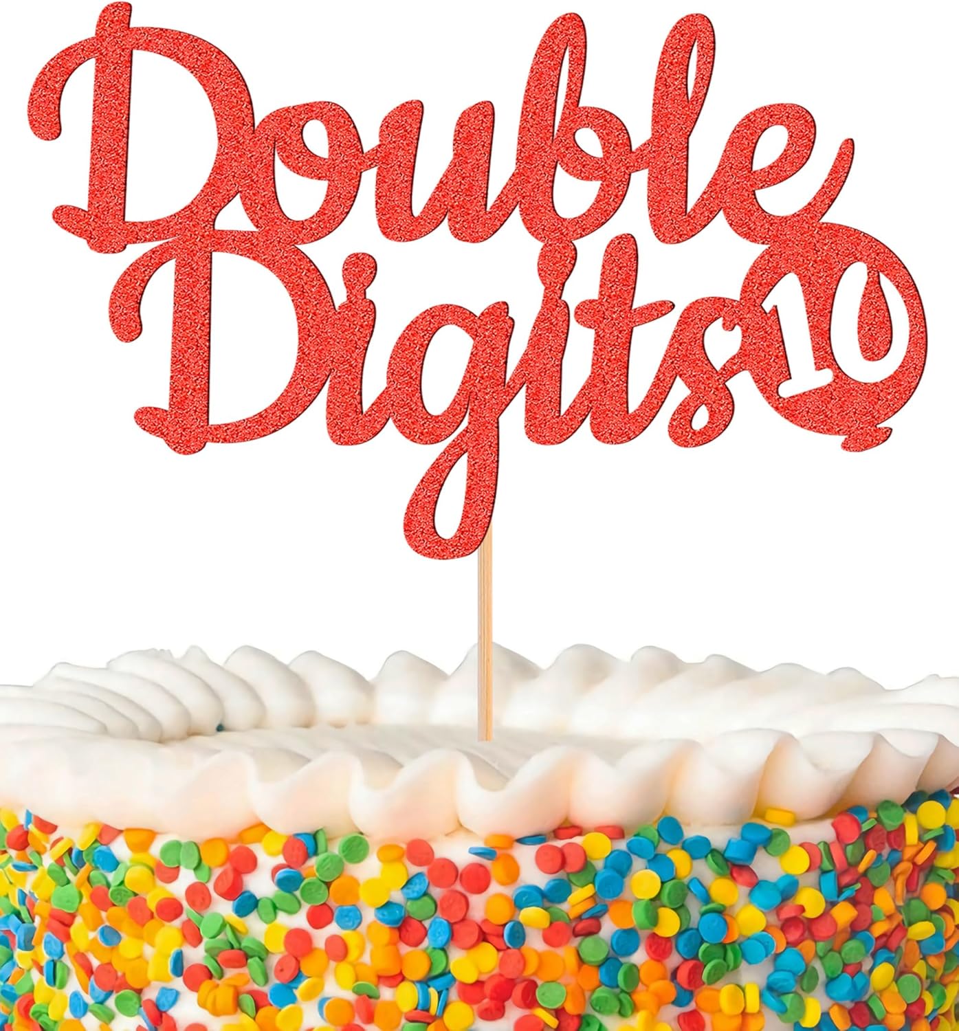 Double Digits 10 Cake Topper - Glitter Red 10th Birthday Cake Decorations, Happy 10th birthday Cake Decor (Red)