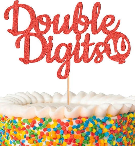 Double Digits 10 Cake Topper - Glitter Red 10th Birthday Cake Decorations, Happy 10th birthday Cake Decor (Red)