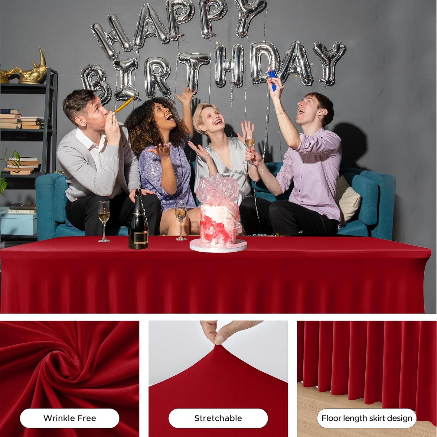 HolidayIdeas 4 Pack Red Spandex Table Skirts for 4 Foot Table, Bulk Fitted Covers for Christmas Craft Fairs, Festive Banquets