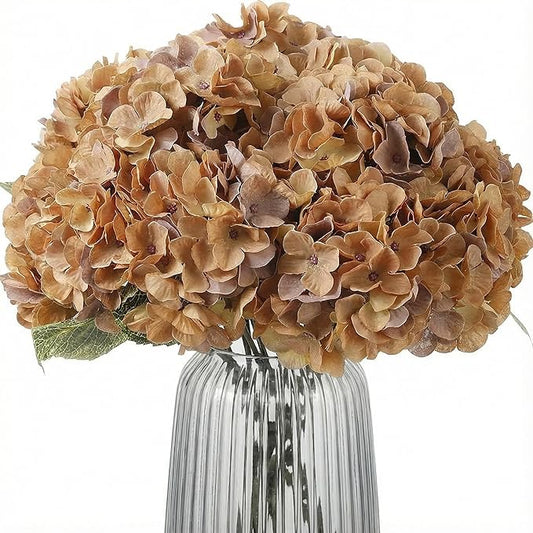 2Bouquets Artificial Fake Flowers Plants Silk Hydrangea Arrangements Wedding Bouquets Decorations Plastic Floral Home Kitchen Garden Party Festival Bar DIY(Brown Yellow)