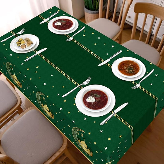 Childom 3 Pack Ramadan Table Cloth,Ramadan Decorations for Home,54" x 108" Eid Mubarak Decorations,Eid Ramadan Tablecloths Rectangular,Green Plastic Table Cloth Disposable Table Cover for Party Favors
